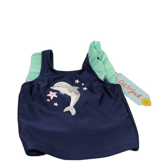 Cat & Jack 2 pc Tankini Swimsuit Dolphin Graphic Girls Size 18 Month Blue NEW - Picture 3 of 9